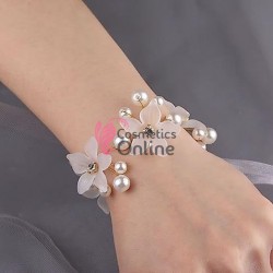 Bratara eleganta de mana BRM033 Aurie cu cristale si perle pentru mireasa